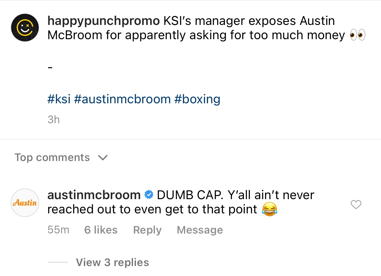 Austin McBroom responded to KSI's Manager